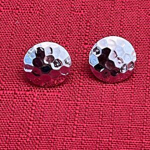Vintage Silver Tone Hammered Disk Stud Earrings